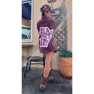 BADASS WITH A GOOD ASS Upcycled Pink Soft Plush Zip Up Warm Sherpa Jacket Sz S